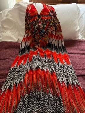 Shahida Parides Nomad Feather Print Red Dress